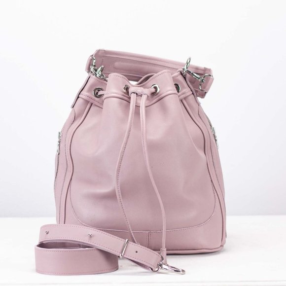 Leather bucket bag in sandy pink, drawstring bag medium purse womens cinch bag c